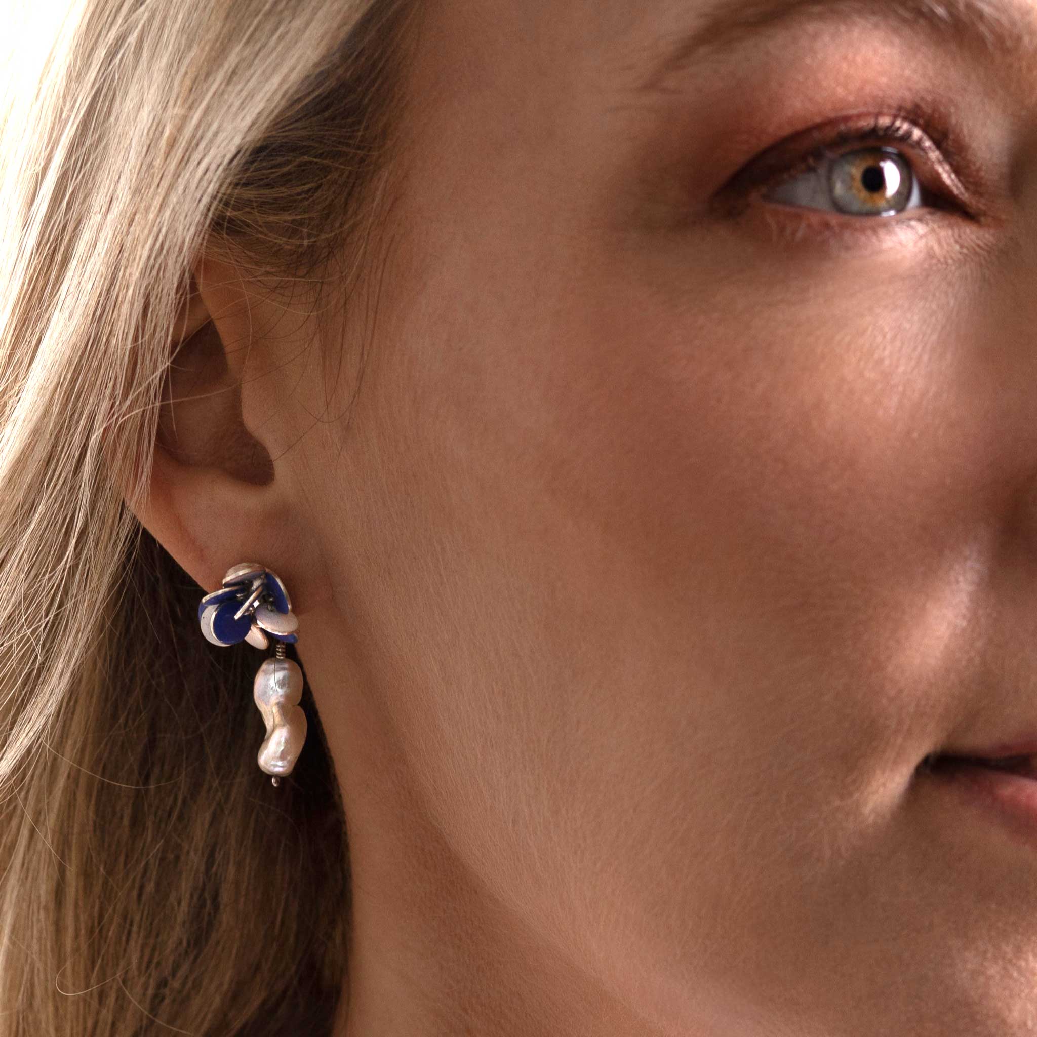 Baroque Bloom Earrings in Silver with Pearls
